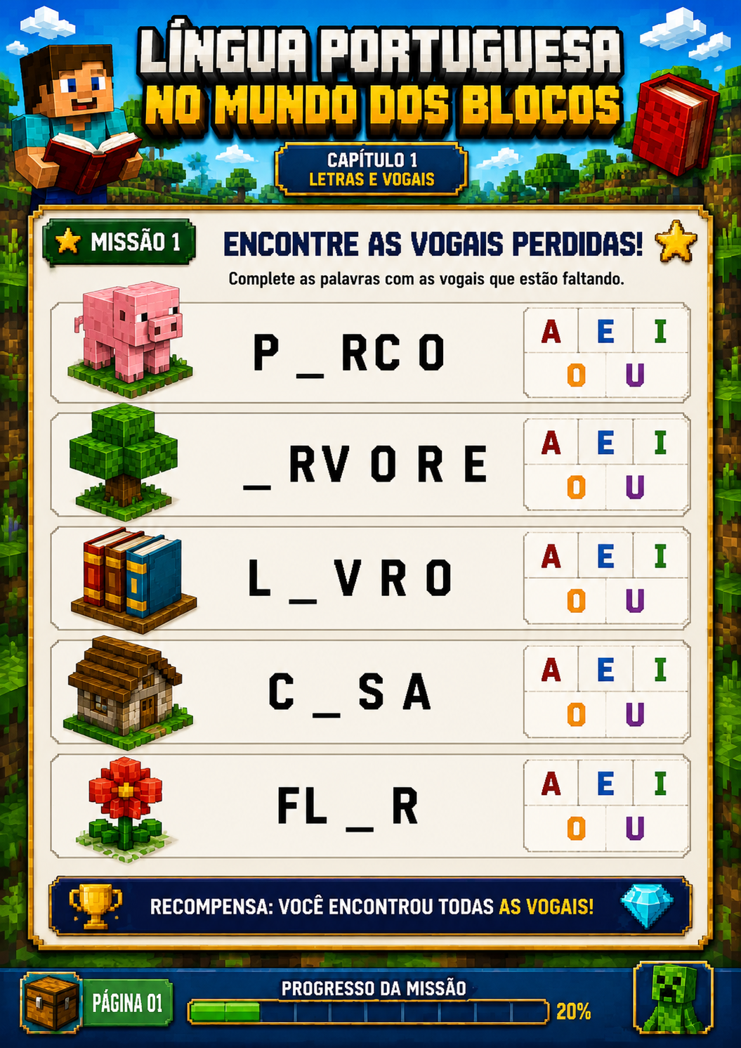 Missão 1 — Encontre as Vogais Perdidas