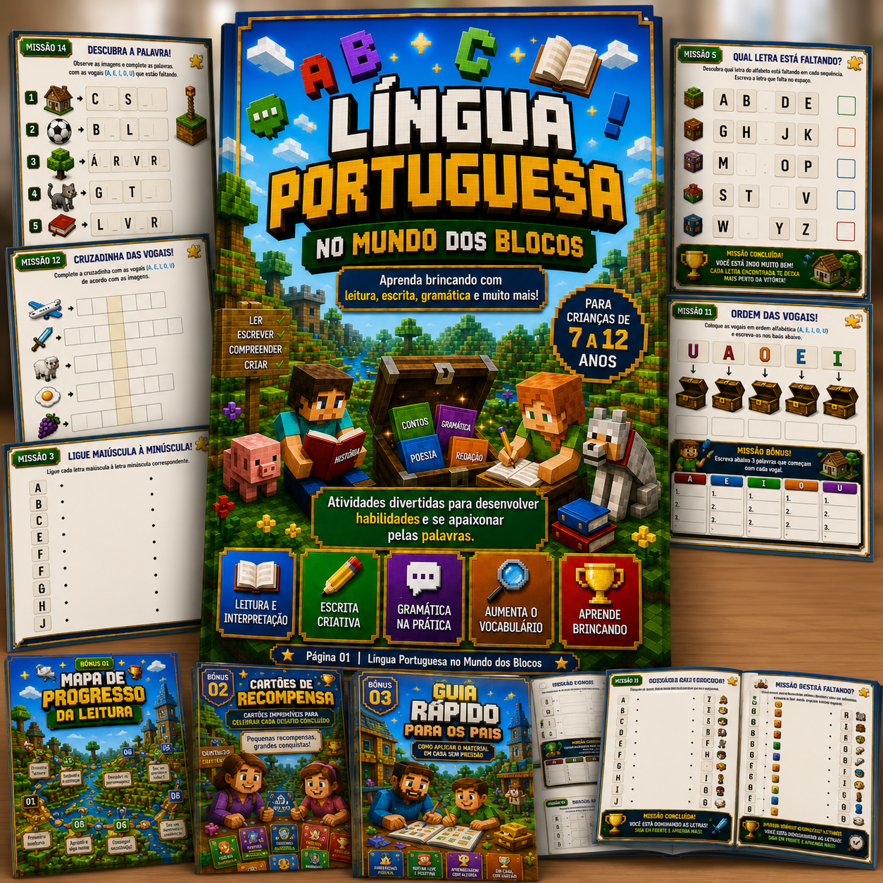 Mockup principal do produto Português no Mundo dos Blocos
